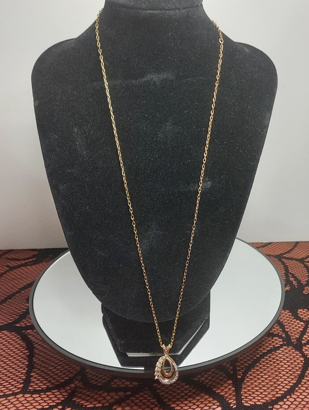 White Topaz Diamond Accent Pendant Necklace 18K Yellow Gold Over Bronze 0.27 CTW - Picture 2 of 5